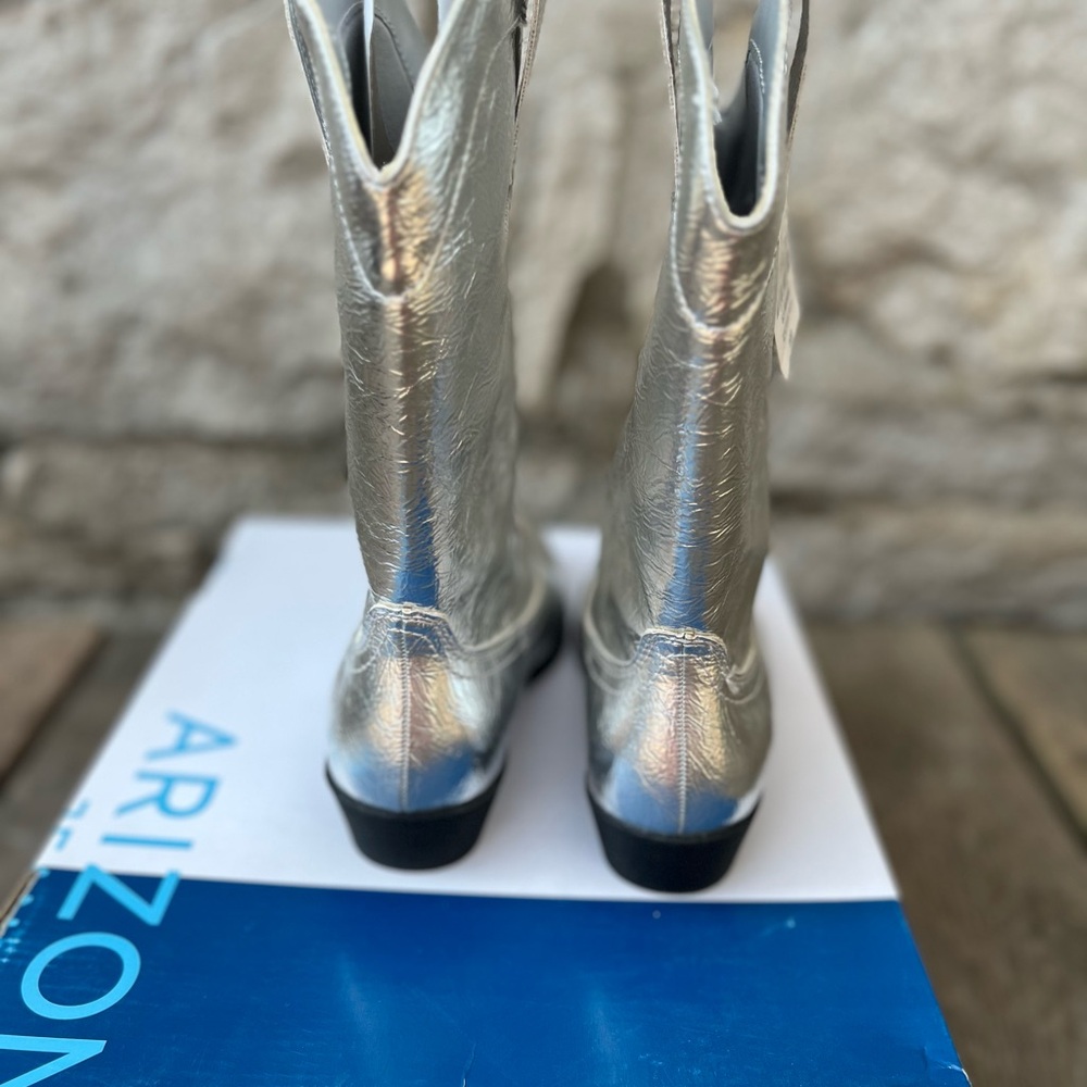 Arizona Jean Co Maybrook Silver Metallic Cowboy Boots Womens Sz 6.5 - Picture 4 of 8
